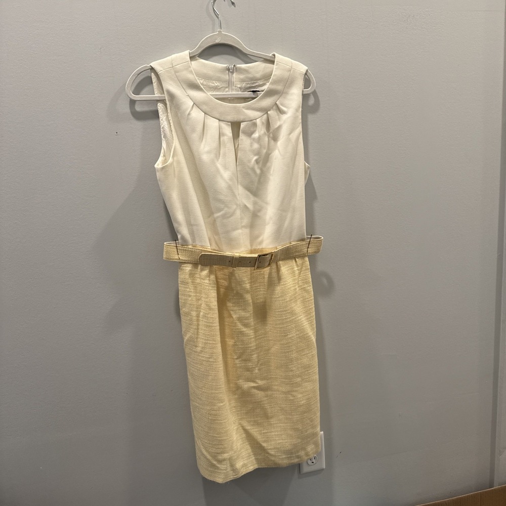 Isabella Demarco Yellow/Off White Sleeveless Dress SZ 12 Belted Waist Detail